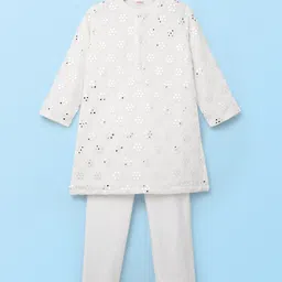 Babyhug Georgette Woven Full Sleeves Kurta Pajama Set with Embroidery - White-picture-10