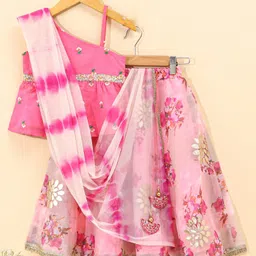 Babyhug Sleeveless Choli & Lehenga with Dupatta Floral Embroiled- Pink image 2