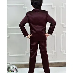 BT DEZINES Satin Full Sleeves Solid 3 Piece Party Suit Set With Polka Dots Printed Tie - Maroon image 3