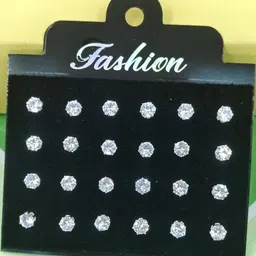 Shivarth Set of 12 Silver-Plated Metal American Diamond Earrings-picture-32