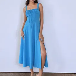 Outzidr Blue Corset Slit Dress-picture-22