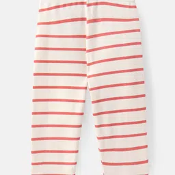 Bonfino 100% Cotton Knit Full Length Striped & Solid Color Leggings Pack Of 3 - Mint Off White & Pink image 3