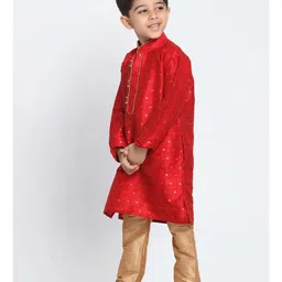 JBN Creation Silk Full Sleeves Woven Foil Printed Kurta & Solid Pyjama Set - Maroon & Gold image 4
