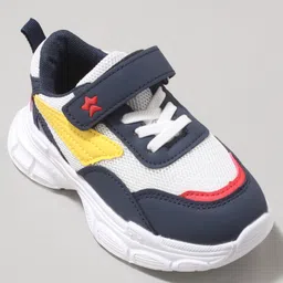 Cute Walk by Babyhug Velcro Closure Sneaker with Tape Detailing - Yellow & Navy Blue image 3