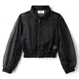 Hola Bonita Knit Full Sleeves Embellished Jacket with Solid Color Dress - Dark Green & Black image 3