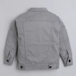 Ministitch Denim Woven Full Sleeves Typography Printed & Colour Blocked Jacket With Tee Set - Grey image 4