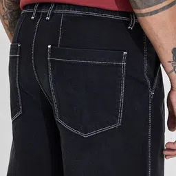 Snitch Men Dark Charcoal Black Mid-Rise Baggy Jeans image 4