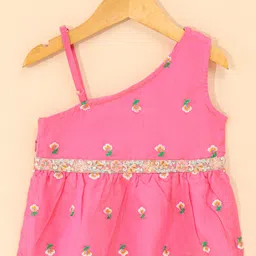 Babyhug Sleeveless Choli & Lehenga with Dupatta Floral Embroiled- Pink image 4