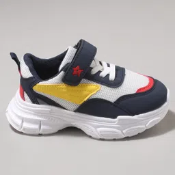 Cute Walk by Babyhug Velcro Closure Sneaker with Tape Detailing - Yellow & Navy Blue image 4