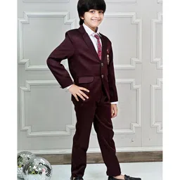 BT DEZINES Satin Full Sleeves Solid 3 Piece Party Suit Set With Polka Dots Printed Tie - Maroon image 5