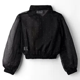 Hola Bonita Knit Full Sleeves Embellished Jacket with Solid Color Dress - Dark Green & Black image 4