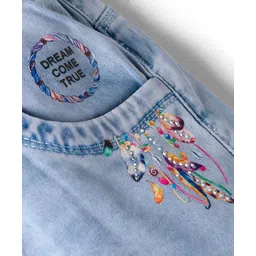 Olio Kids Denim Knit Above Knee Length Shorts With Text Print - Light Blue image 3