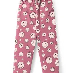 Ollypop Sinker Knit Full Sleeves Night Suit with Smiley Print - Pink image 5