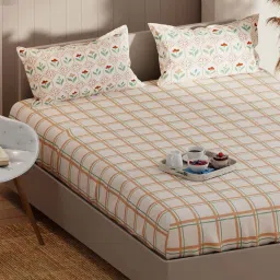 Bianca Bio-soft Feel Beige & Green Fabric 152 TC 135 GSM Double Size Bedsheet With 2 Pillow Covers image 4