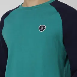 Peter England University Green Slim Fit Colour Block Sweatshirt image 4