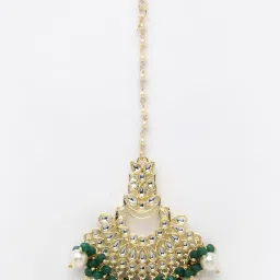 Panash Gold Plated Kundan Studded Maang Tikka & Earrings Set image 4