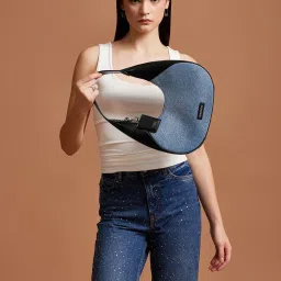 Miraggio Gaby Denim and Black Small Textured Hobo Bag image 4