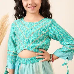 StyloBug Girls Green Printed Lahnga Choli image 4