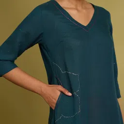 Taneira Dark Green Regular fit Viscose Cotton Kurthas image 4