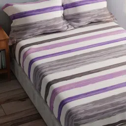 BIANCA Amolina Grey & Purple Cotton 135 TC 115 GSM Double Size Bedsheet With Pillow Covers image 4