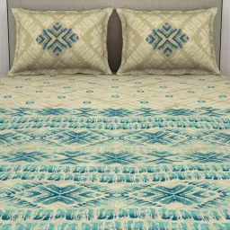 Spaces Geometric Teal 144 TC Cotton King Bedsheet With 2 Pillow Covers image 4