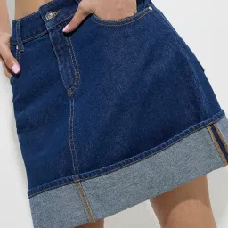 nuon women Nuon by Westside Dark Blue High-Rise Denim Skirt image 4