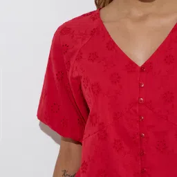 LOV by Westside Red Schiffli Design Cotton Top image 4