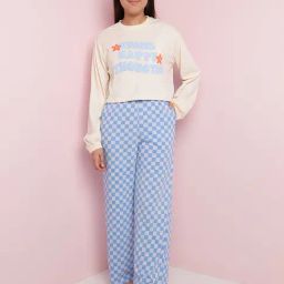 Lil Tomatoes Blue Cotton Blend Regular Checks Night Suit-picture-3