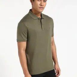 Tommy Hilfiger Army Green Cotton Regular Fit Polo T-Shirt image 4