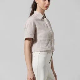 Only Beige Self Design Crop Shirt image 4