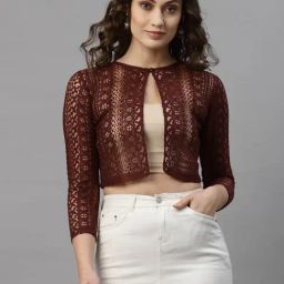 Style Quotient Maroon Self Design Crop Shrug-picture-18
