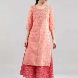 Aurelia Women Peach Floral Print Cotton Kurta-picture-10