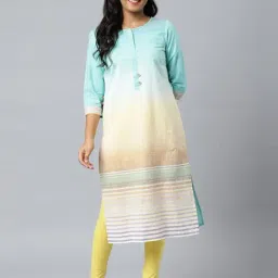 Aurelia Blue Cotton Textured Straight Kurta-image-86