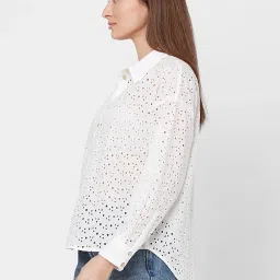 Vero Moda White Cotton Self Design Shirt image 4