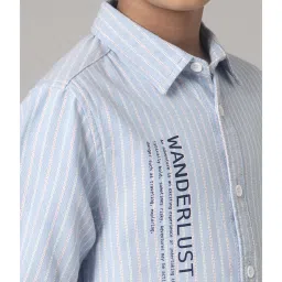 Under Fourteen Only Boys Blue Striped Full Sleeves Shirt image 4