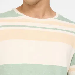 7 Alt By Pantaloons White & Peach Cotton Relaxed Fit Striped T-Shirt image 5