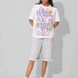 The Souled Store White Cotton Printed T-Shirt image 4