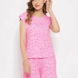 Clovia Pink Printed Cotton Shirt With Pyjamas-picture-26