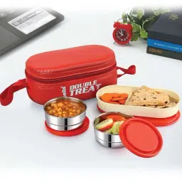 Cello Silver & Red Stainless Steel Lunch Box with Bag-image-71