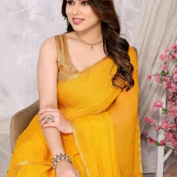 Satrani Yellow Embellished Saree With Unstitched Blouse image 4