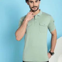 Venitian- Forbidden Clothing Sage Green Slim Fit Printed Polo T-Shirt-image-5