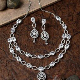 Zeneme Rhodium Plated AD Studded Jewellery Set-picture-4