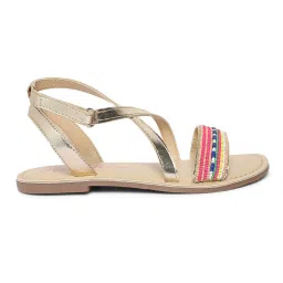 Aria Nica Kids Fest Pink & Gold Cross Strap Sandals image 4