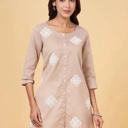 Rangmanch by Pantaloons Beige Cotton Embroidered A Line Kurti-picture-30