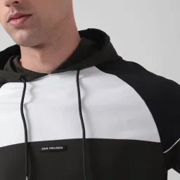 Van Heusen Bottle Green Regular Fit Colour Block Hooded Sweatshirt image 4