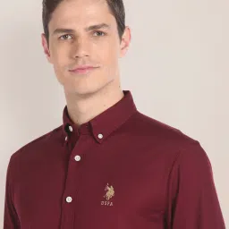 U.S. Polo Assn. Maroon Regular Fit Cotton Shirt image 4