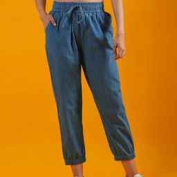 Globus Blue Tencel Slim Fit Mid Rise Joggers-picture-17