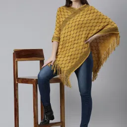 showoffff SHOWOFF Mustard Geometric Print Poncho image 4