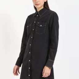 Tommy Hilfiger Black Cotton Solid A-Line Dress image 4