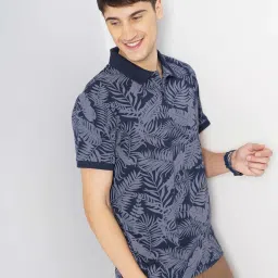 Celio Navy Cotton Regular Fit Printed Polo T-Shirt image 4